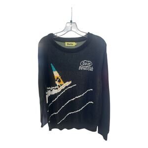 Duvin Sweater Mens Med Black Beach Club Knit Pullover Two Sided Graphic Design